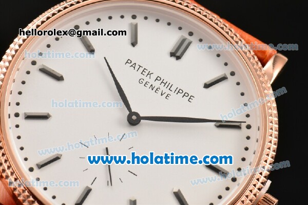 Patek Philippe Calatrava Miyota Quartz Rose Gold Case with Stick Markers and White Dial - Click Image to Close